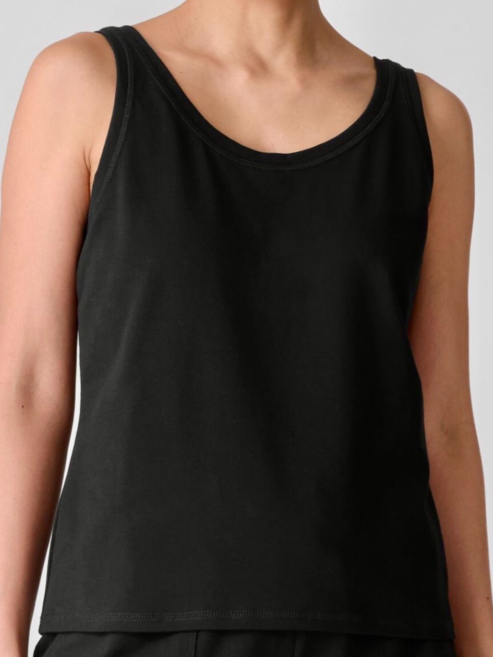 Eileen Fisher Prima Cotton Stretch Jersey Scoop Neck Tank in Black